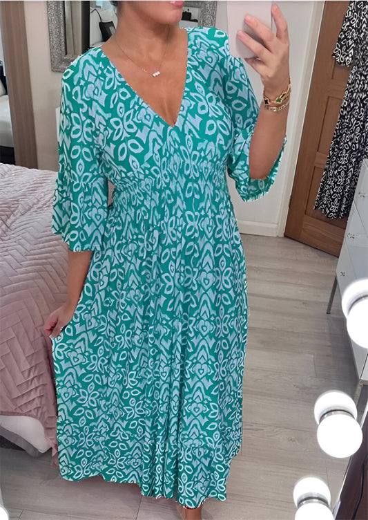 "Flora" – Luchtige zomerjurk met bloemen en V-hals